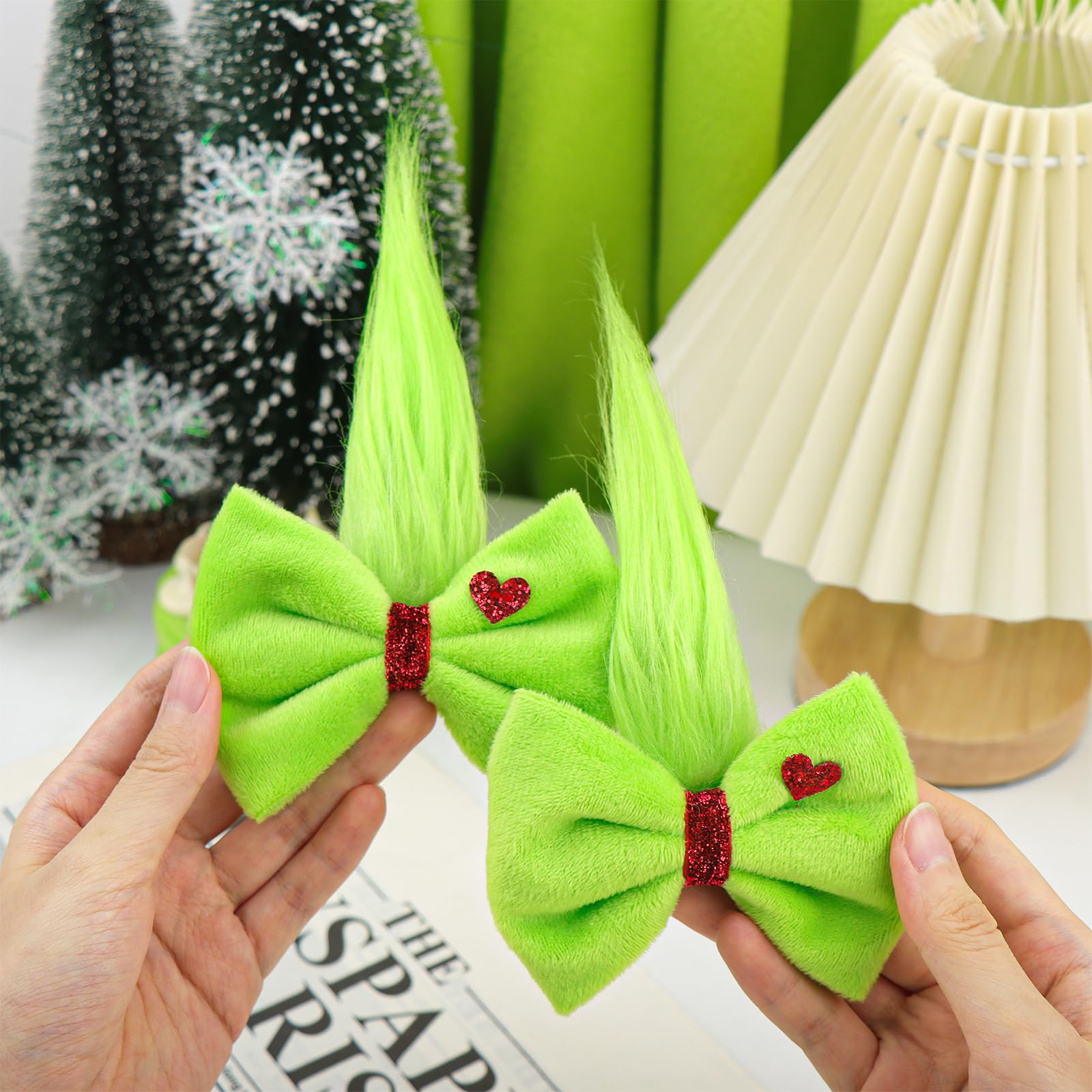 YanJie Christmas hair bow displayed with gifts, ideal stocking stuffer idea for Christmas joy.