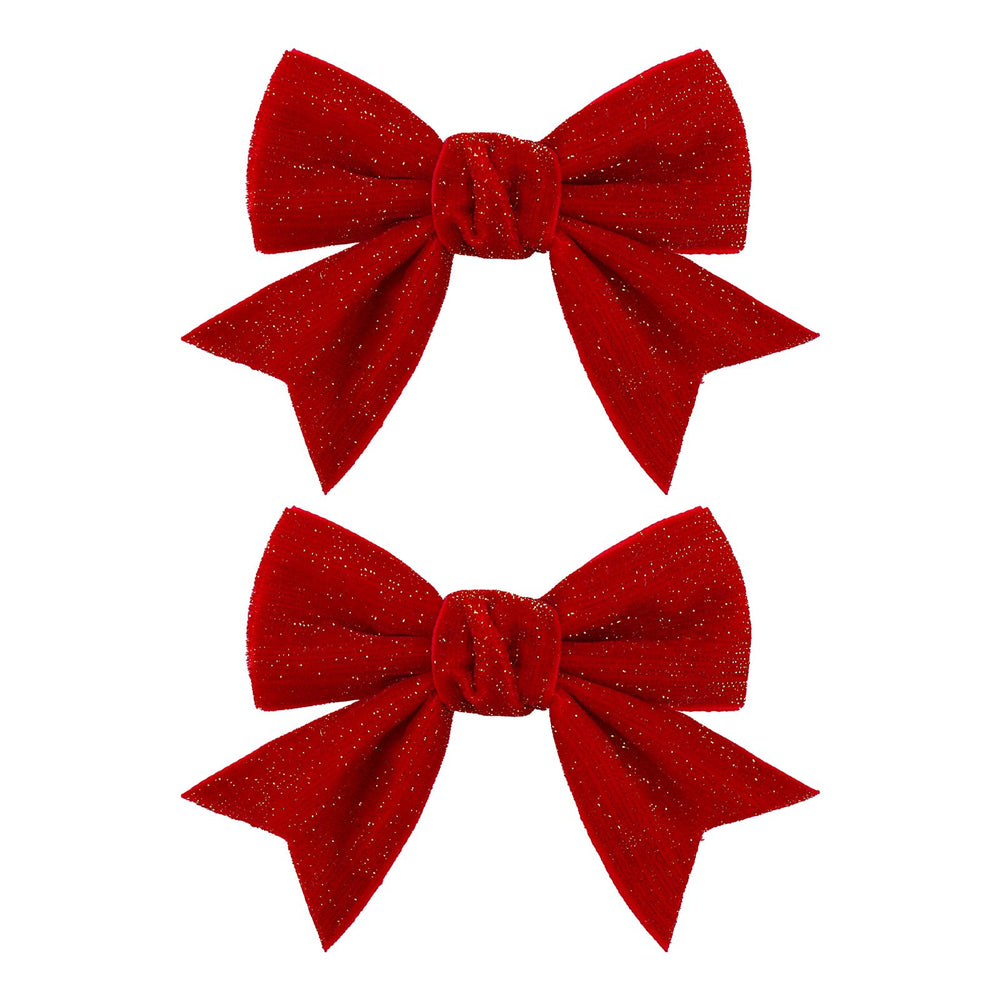 YanJie Christmas red velvet bow clip with gold trim for holiday outfits