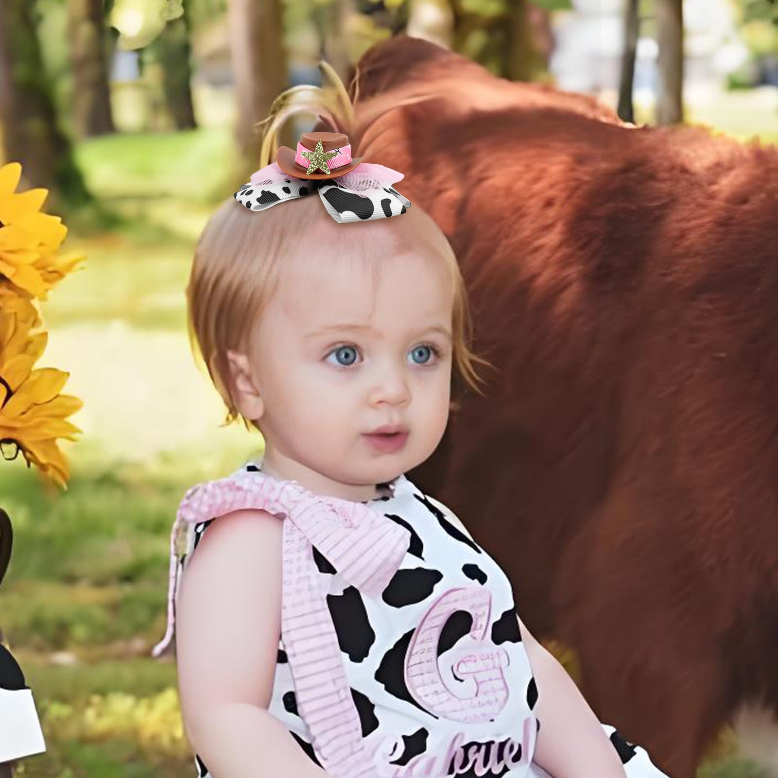 YanJie cowgirl hat bow displays classic cow print for playful outfits