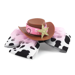 YanJie cowgirl hat bow with pink band and glitter star adds western glamour
