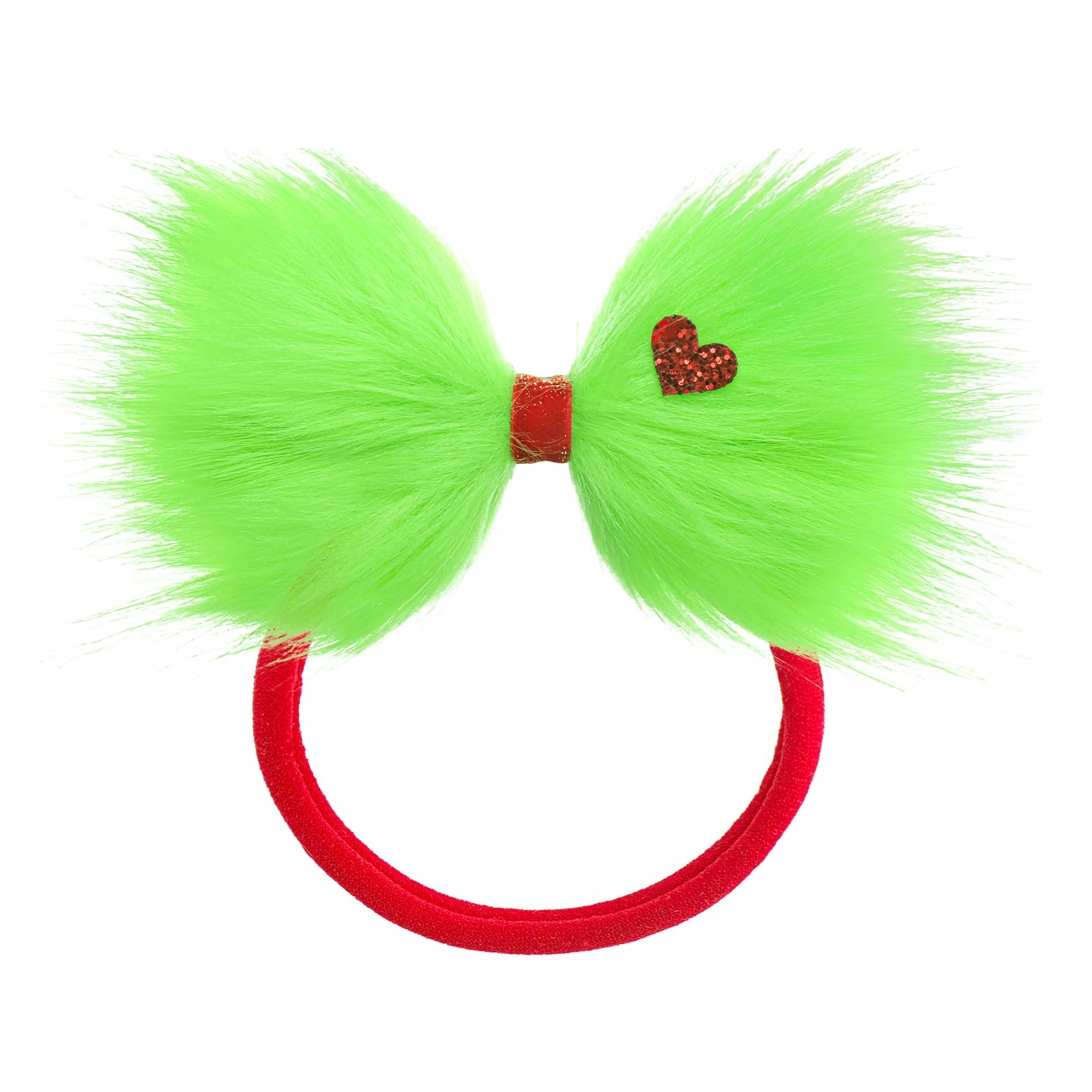 YanJie green Christmas hair bow with soft furry texture, ideal as a festive holiday photo prop.