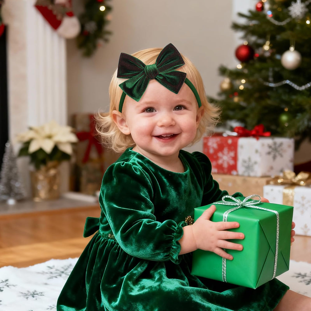 YanJie green velvet bow headband 4 inch, perfect festive accessory.