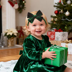YanJie green velvet bow headband 4 inch, perfect festive accessory.