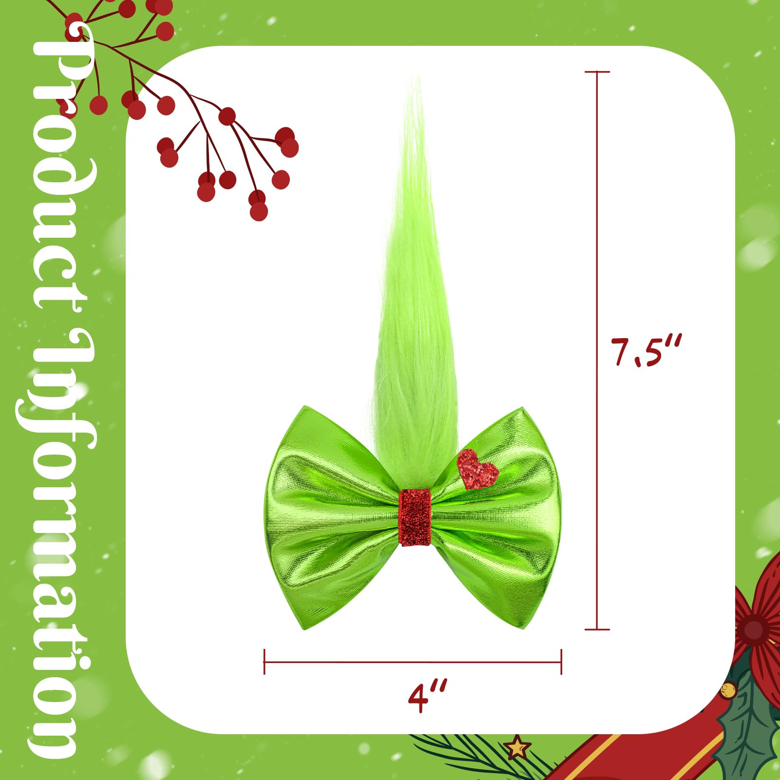 YanJie Grinch bow furry hairpin in glitter green ideal for holiday photos