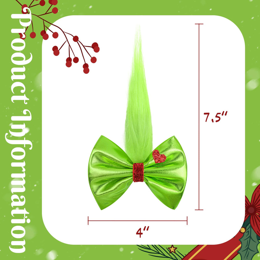 YanJie Grinch bow furry hairpin in glitter green ideal for holiday photos