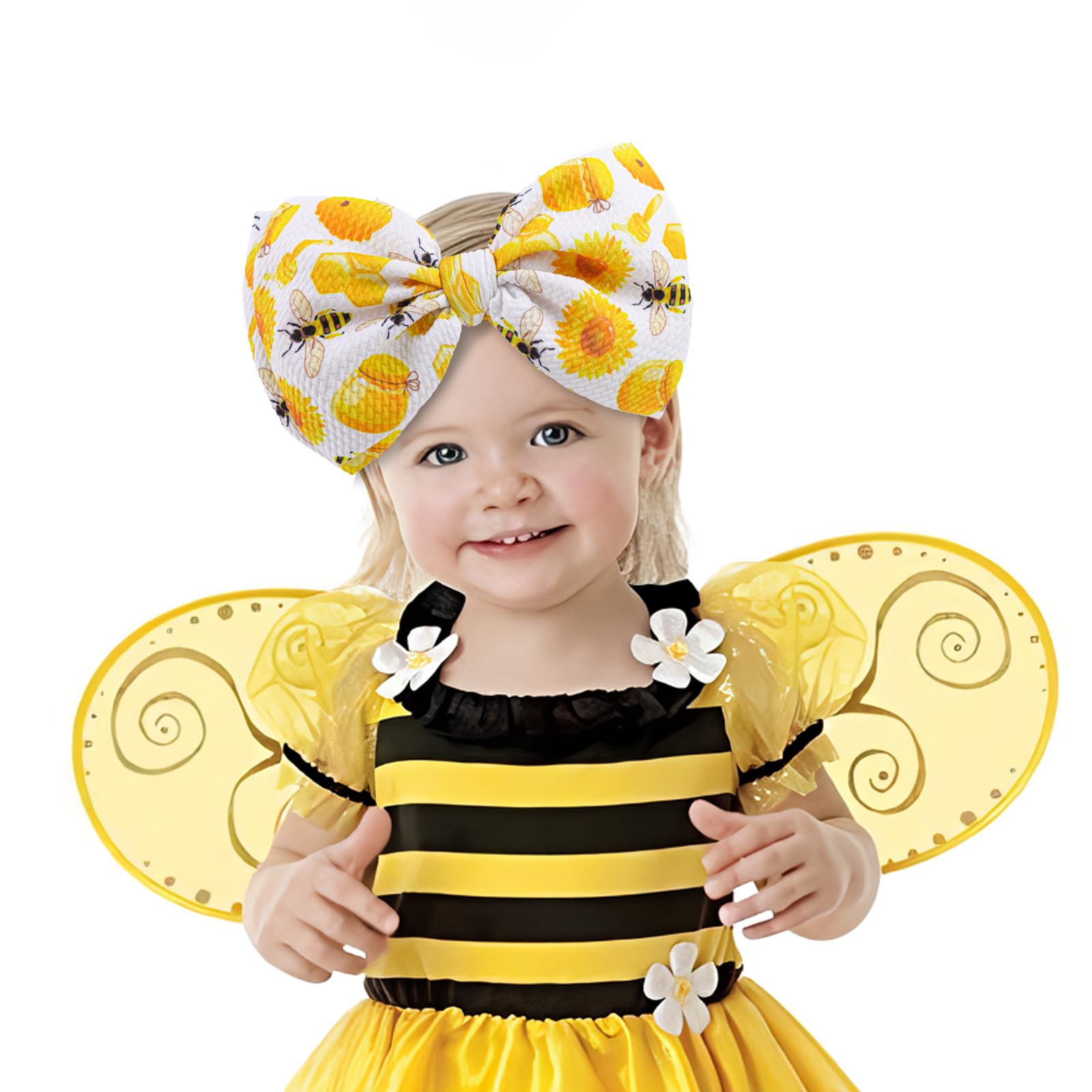 YanJie hairband bee print; durable knot and no glue ensure gentle support for toddlers.