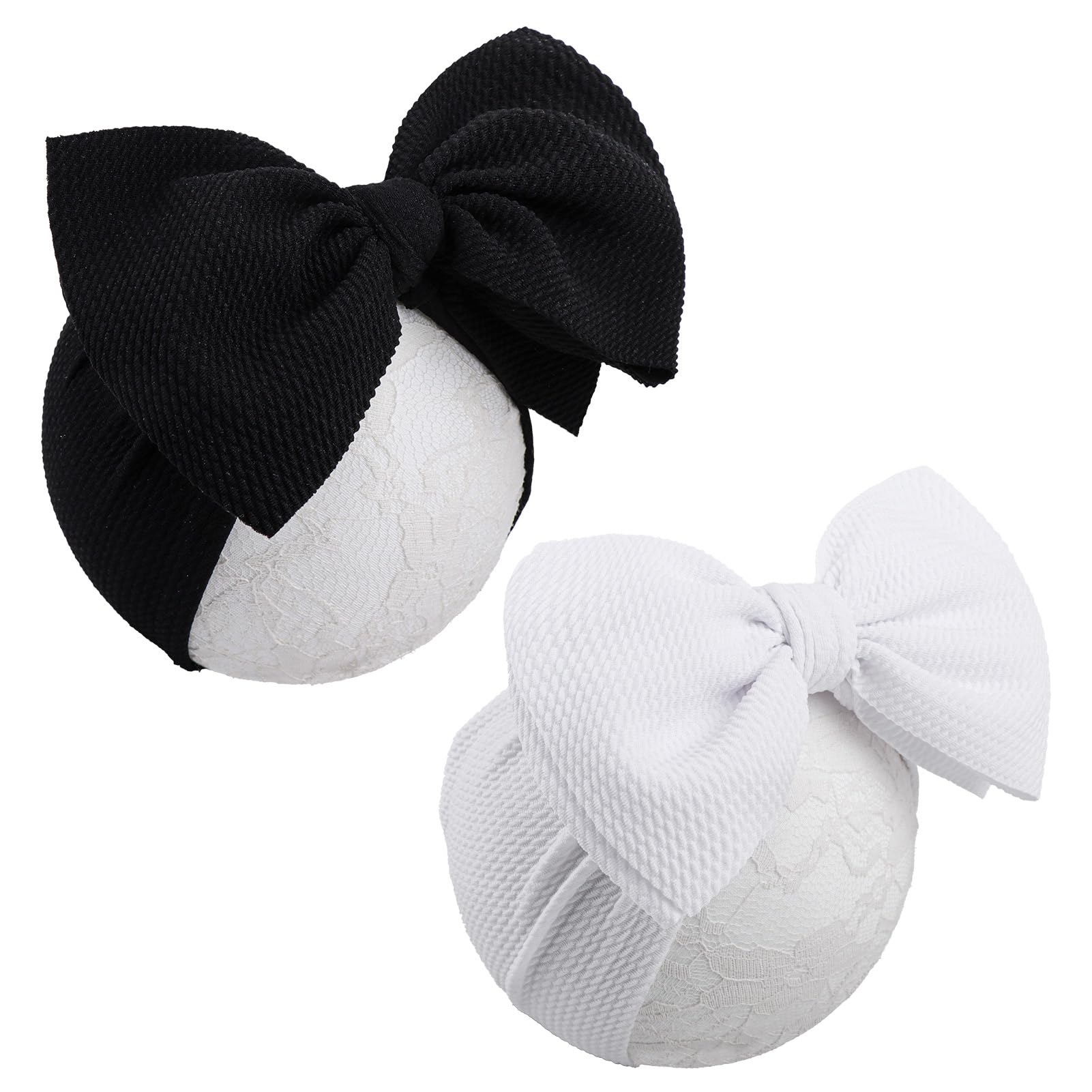 YanJie Hairband big black-white bow, front view, gentle baby comfort.