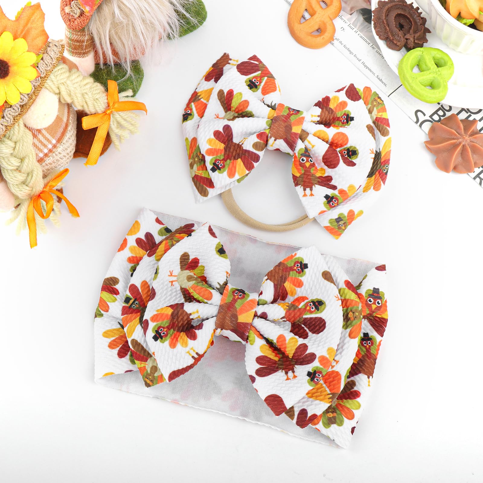 YanJie hairband holiday photo prop bows with turkey details