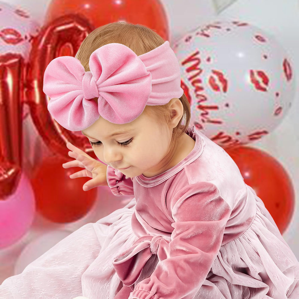 YanJie hairband velvet bow pink, gentle headband for photos and playtime.