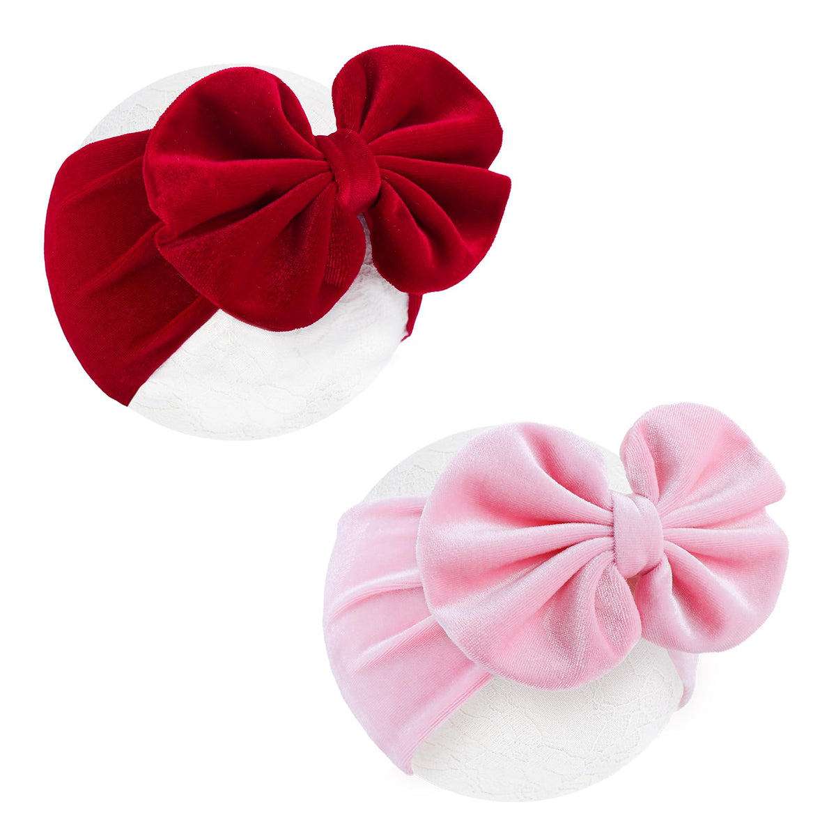 YanJie hairband velvet bow red, soft elastic fit for everyday baby outfits.