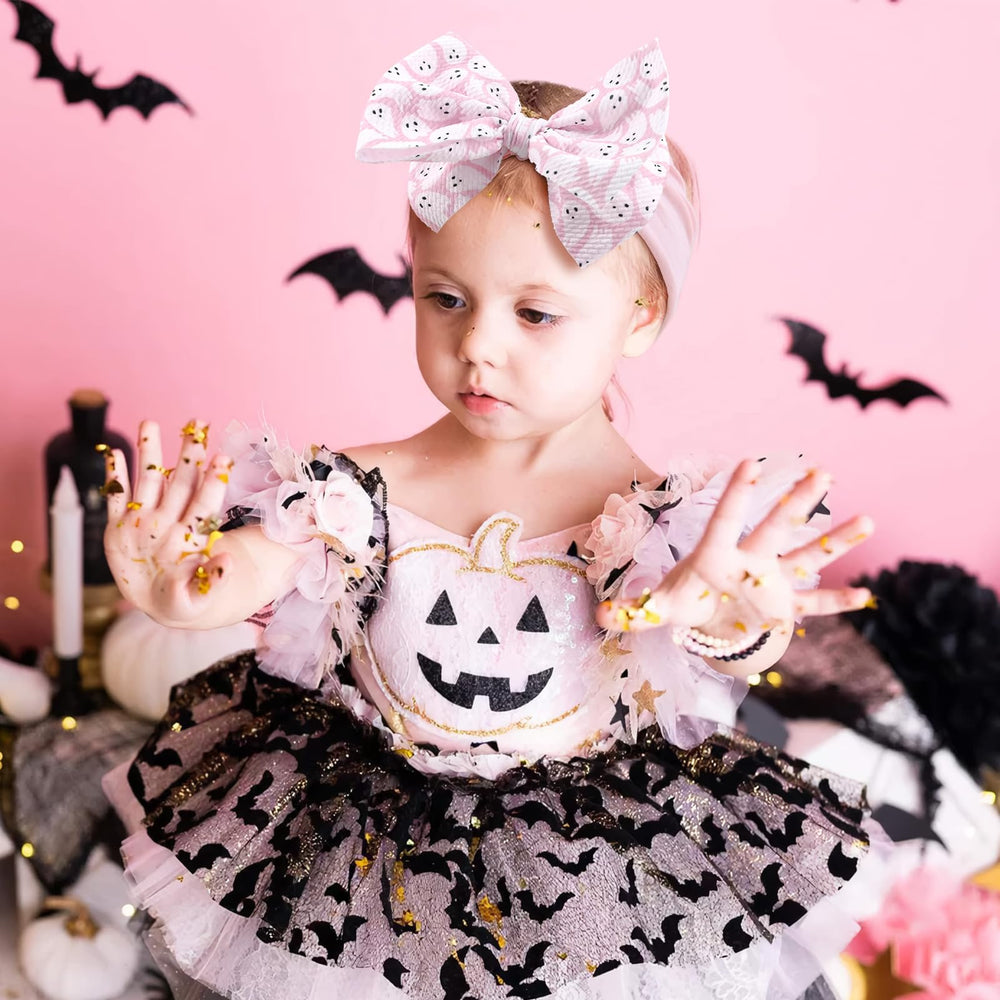 YanJie ghost bow headband white, cute Halloween look for infants