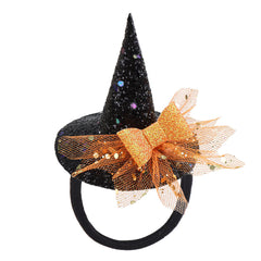 YanJie mini witch hat headband with glitter adds festive charm to baby outfits.
