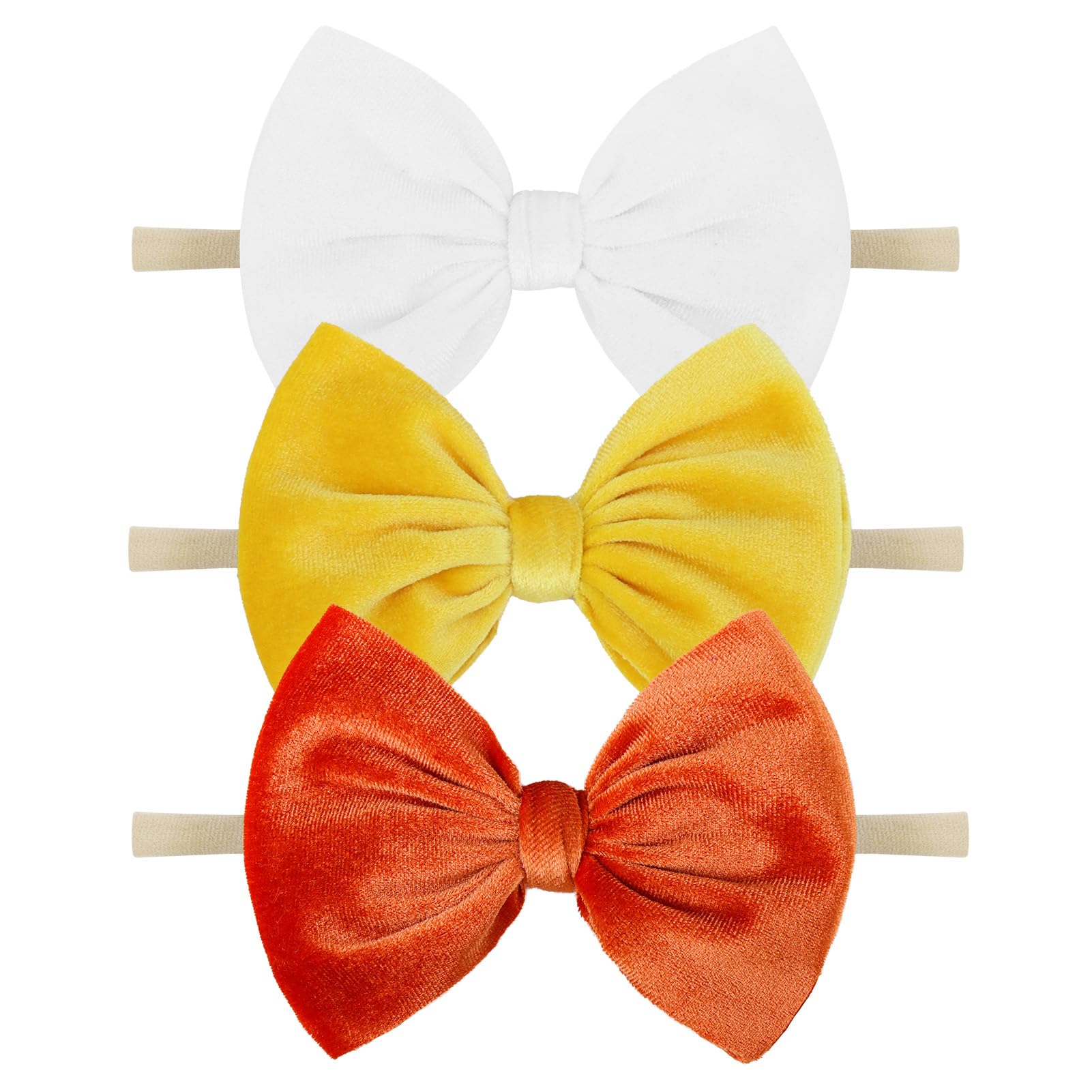 YanJie Halloween velvet headband orange bow, soft fit for babies.