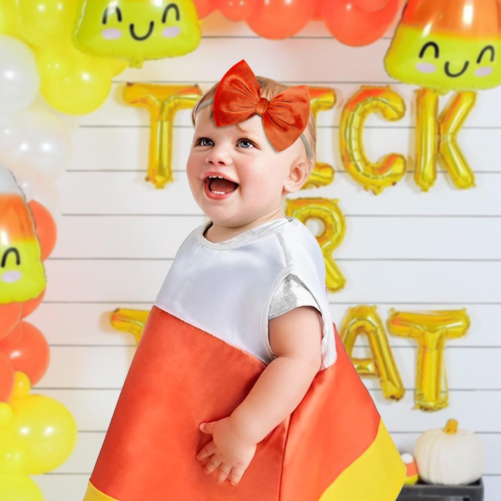 YanJie Halloween velvet headband yellow bow, adds festive brightness for photos.