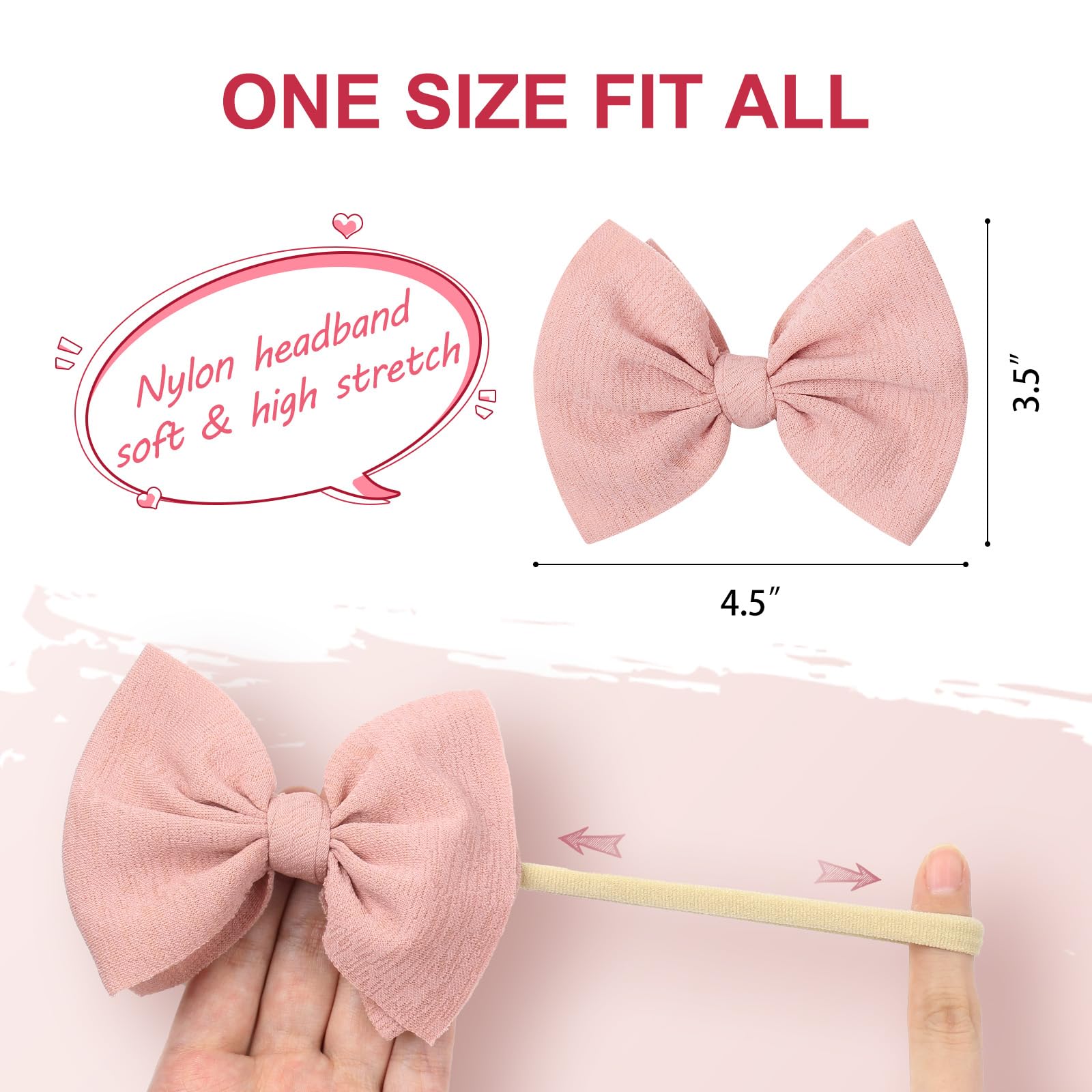 YanJie headband knotted pink adds playful color with soft nylon stretch for growing babies