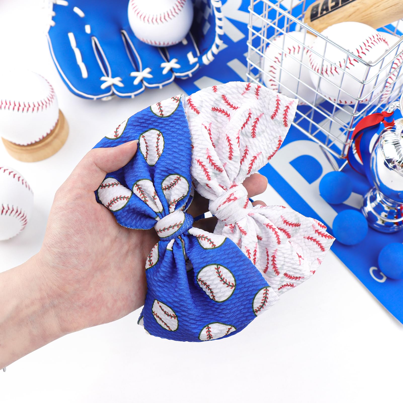 YanJie baseball bow accessory on girl, ideal for school sports and theme parties.