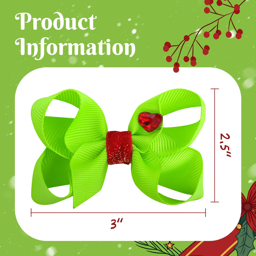 YanJie glitter grosgrain bow clip featuring heart accent for holiday outfits
