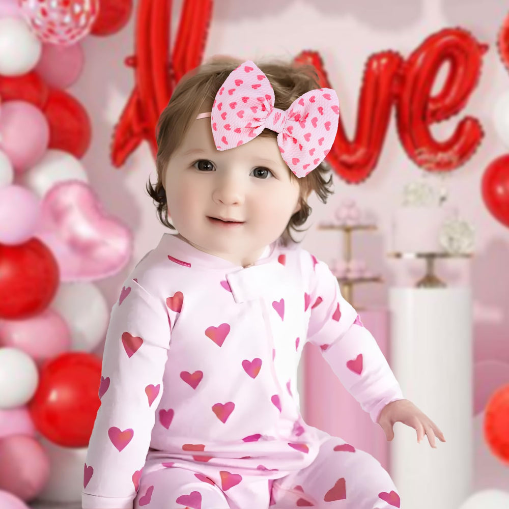 YanJie heart-print Valentine bow adds festive style for baby photos
