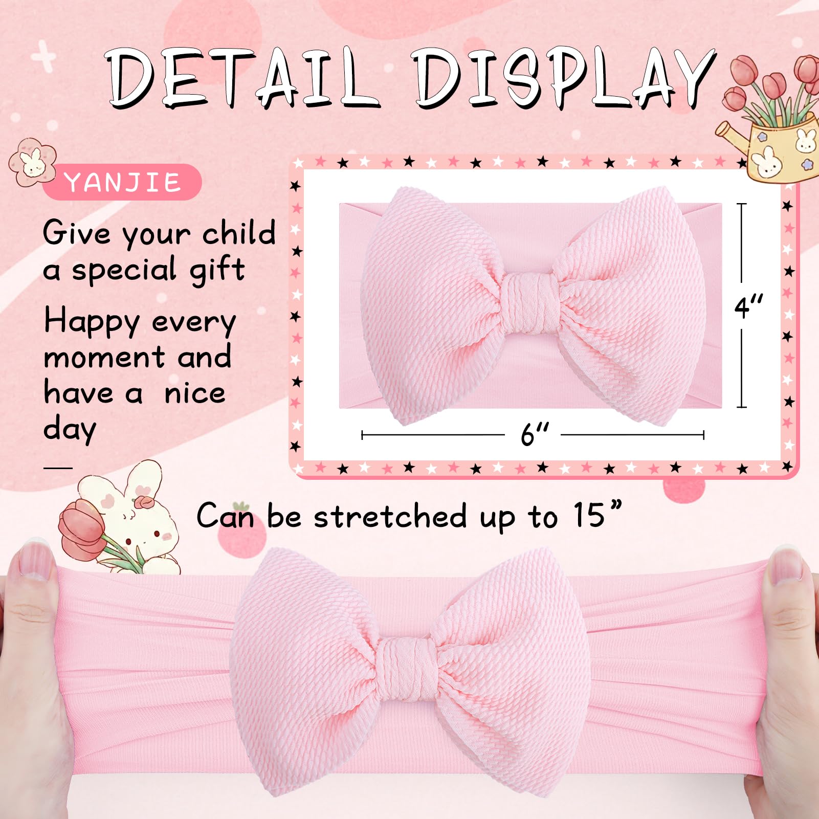 YanJie blue bow headband close-up for cute everyday wear