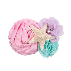 YanJie mermaid baby hair clip pink, triple-flower design for festive outfits.