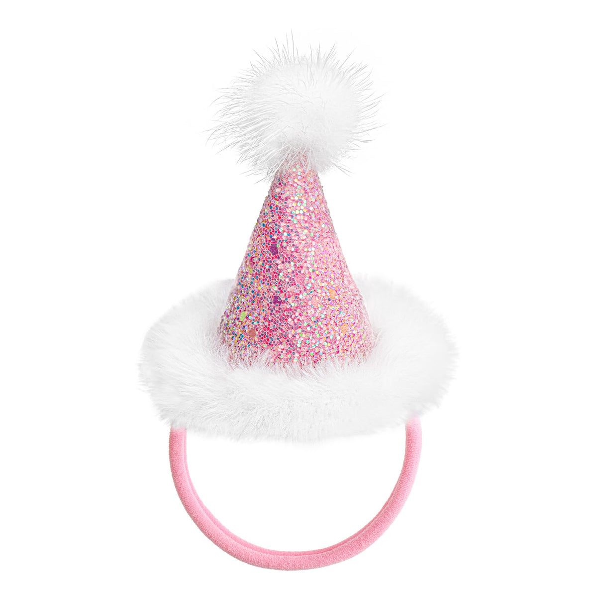 YanJie mini Santa hat pink glitter headband adds festive sparkle to baby hairstyles.