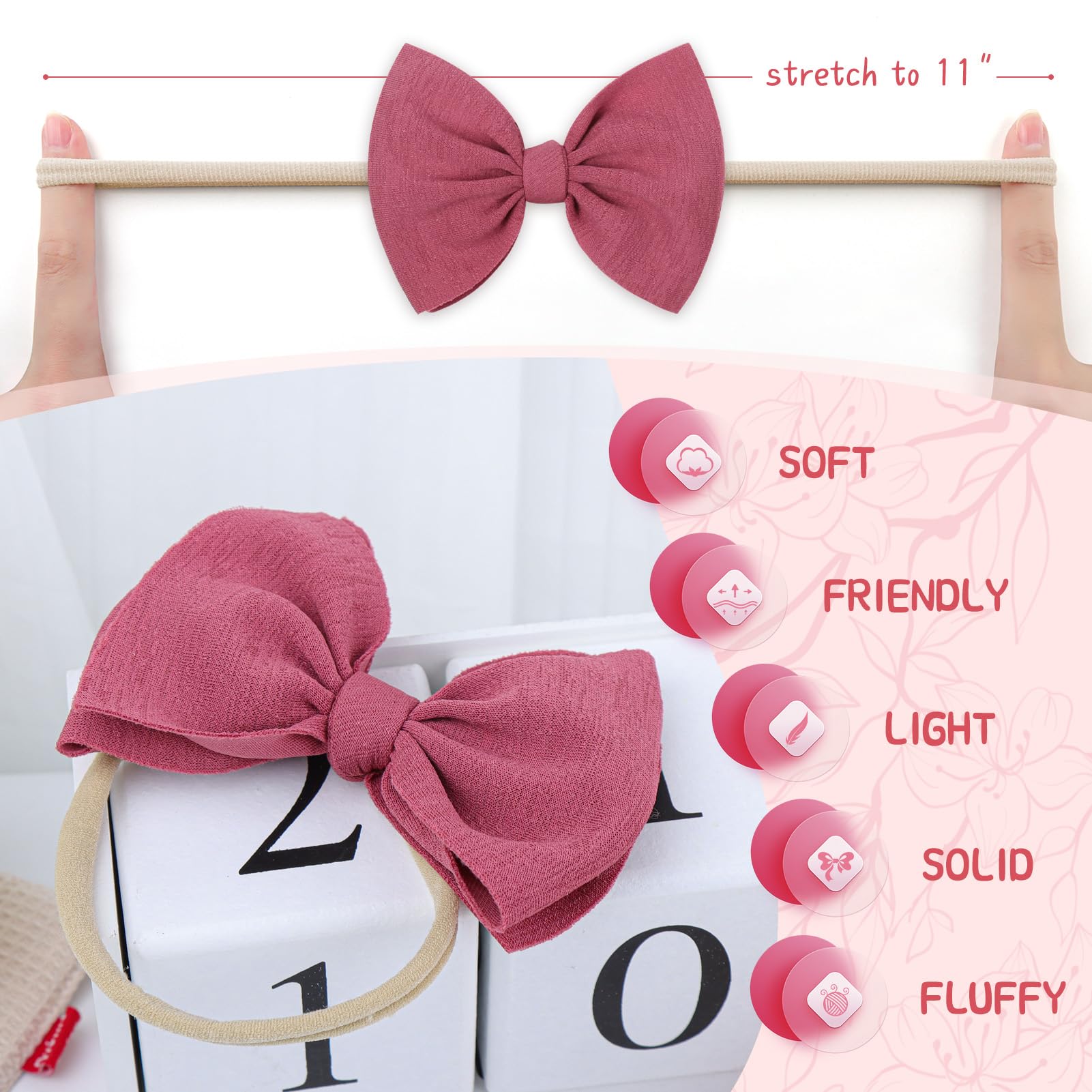 YanJie nylon headbands set suitable from newborns to toddlers, growing with your child.
