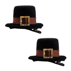 YanJie pilgrim hat hair clip front view for festive Thanksgiving style in kids.