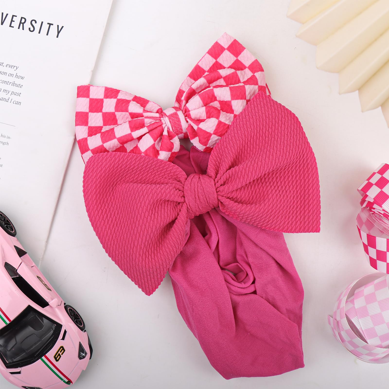 yanjie pink bow worn with outfits showing versatile styling