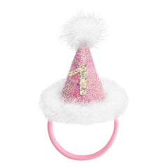 YanJie pink mini 1st birthday headband with glitter, photo-ready baby accessory.