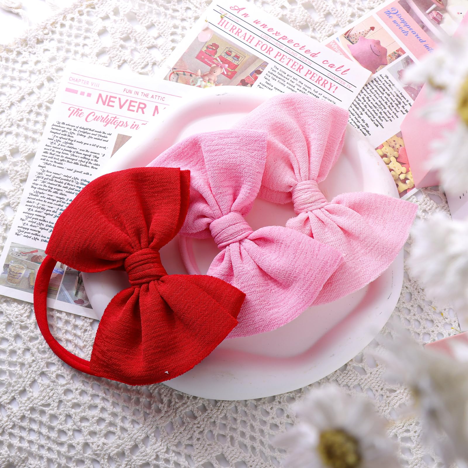 YanJie pink and red baby bows 3-pack for quick outfit changes.