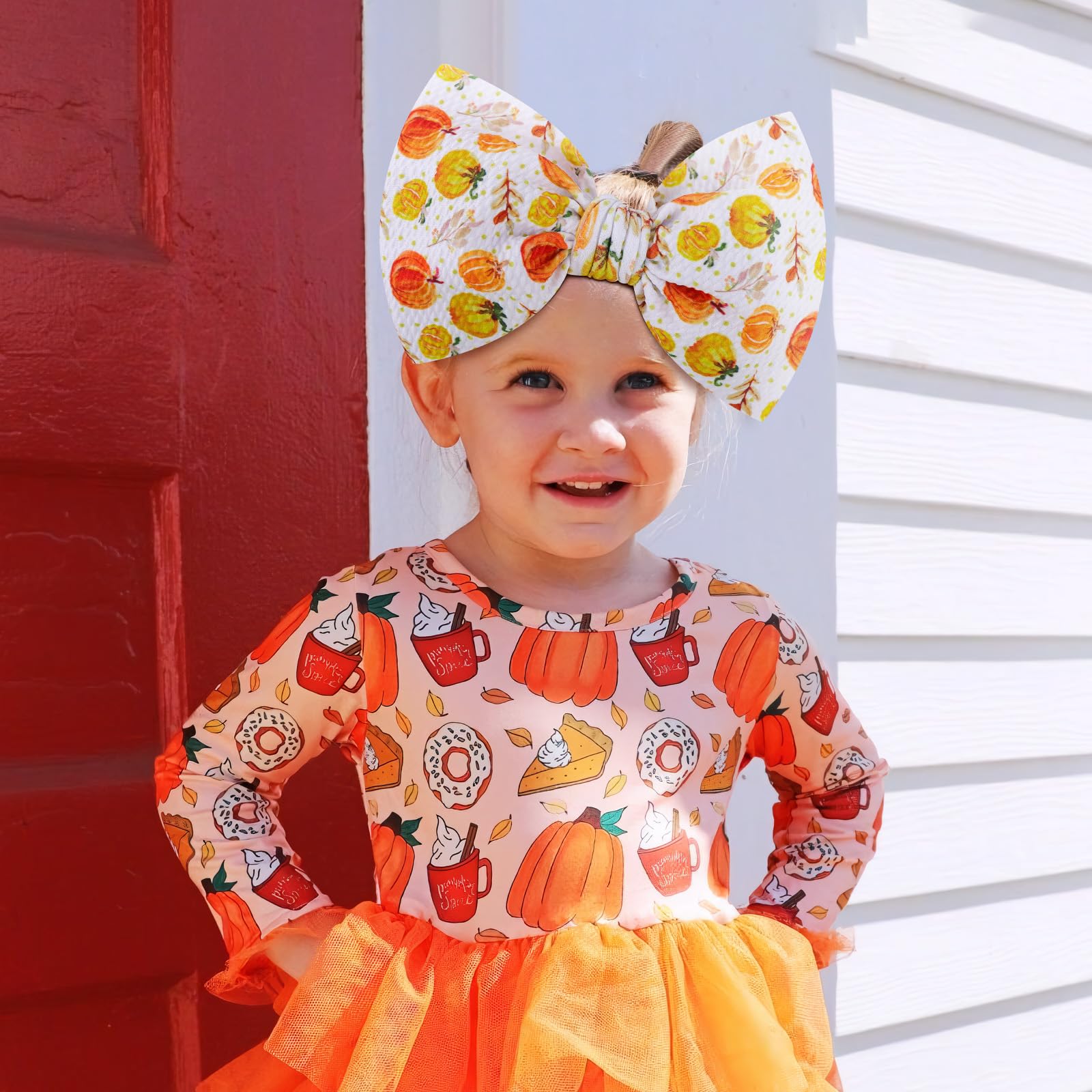YanJie Pumpkin Headband wide stretch bow provides secure fit for infants.