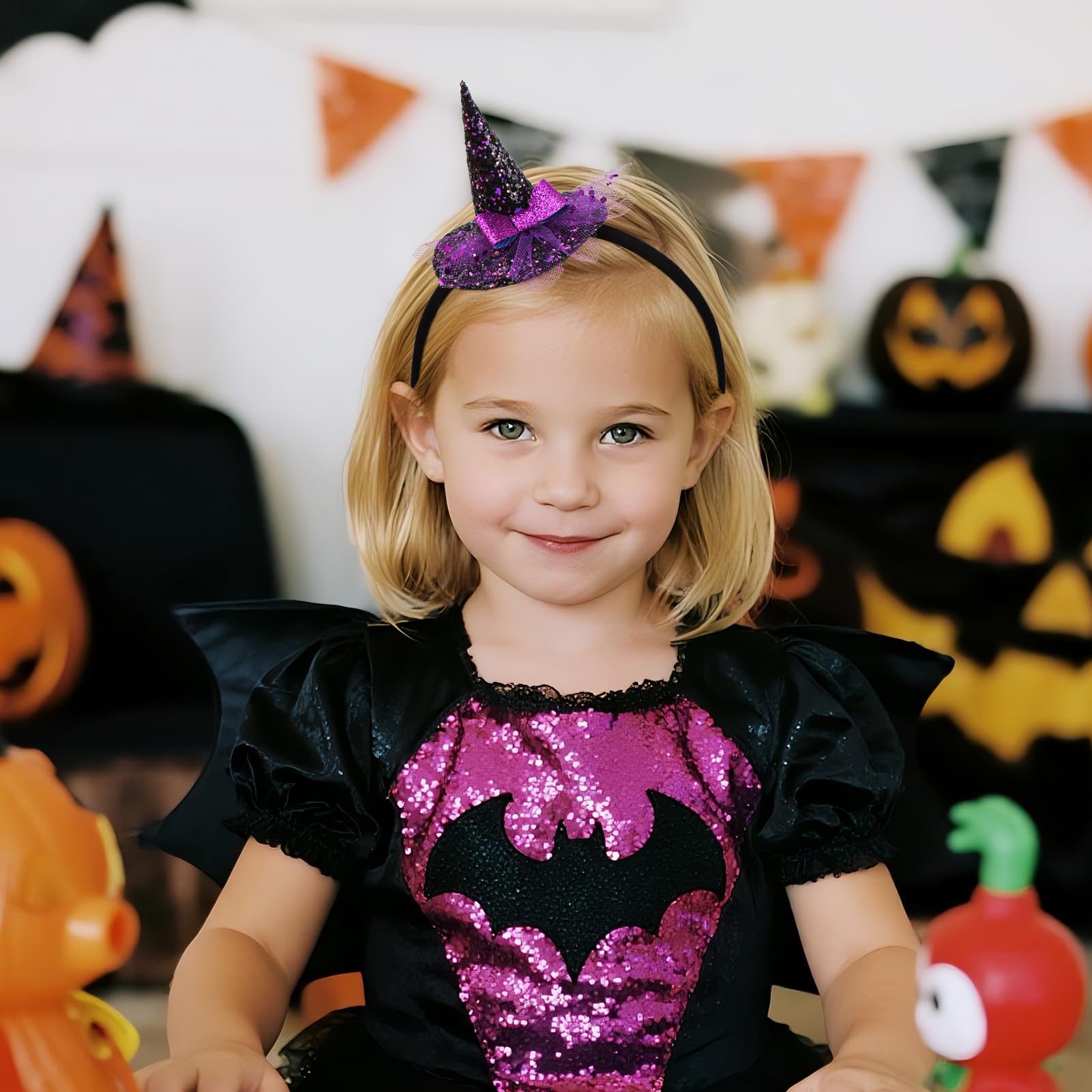 YanJie purple baby bow detail on stretchy nylon headband, adds cute pop to outfits.