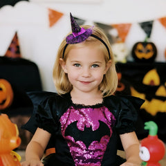 YanJie purple baby bow detail on stretchy nylon headband, adds cute pop to outfits.
