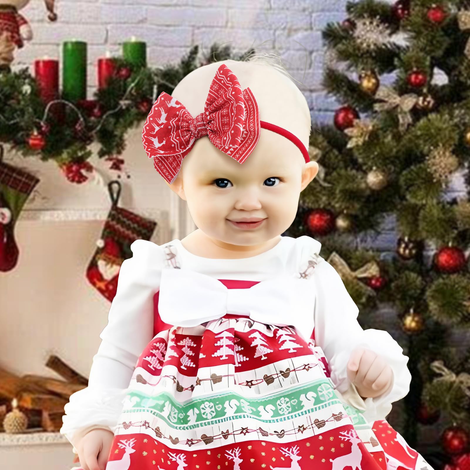 YanJie Santa hat bow baby headband for Christmas celebrations.