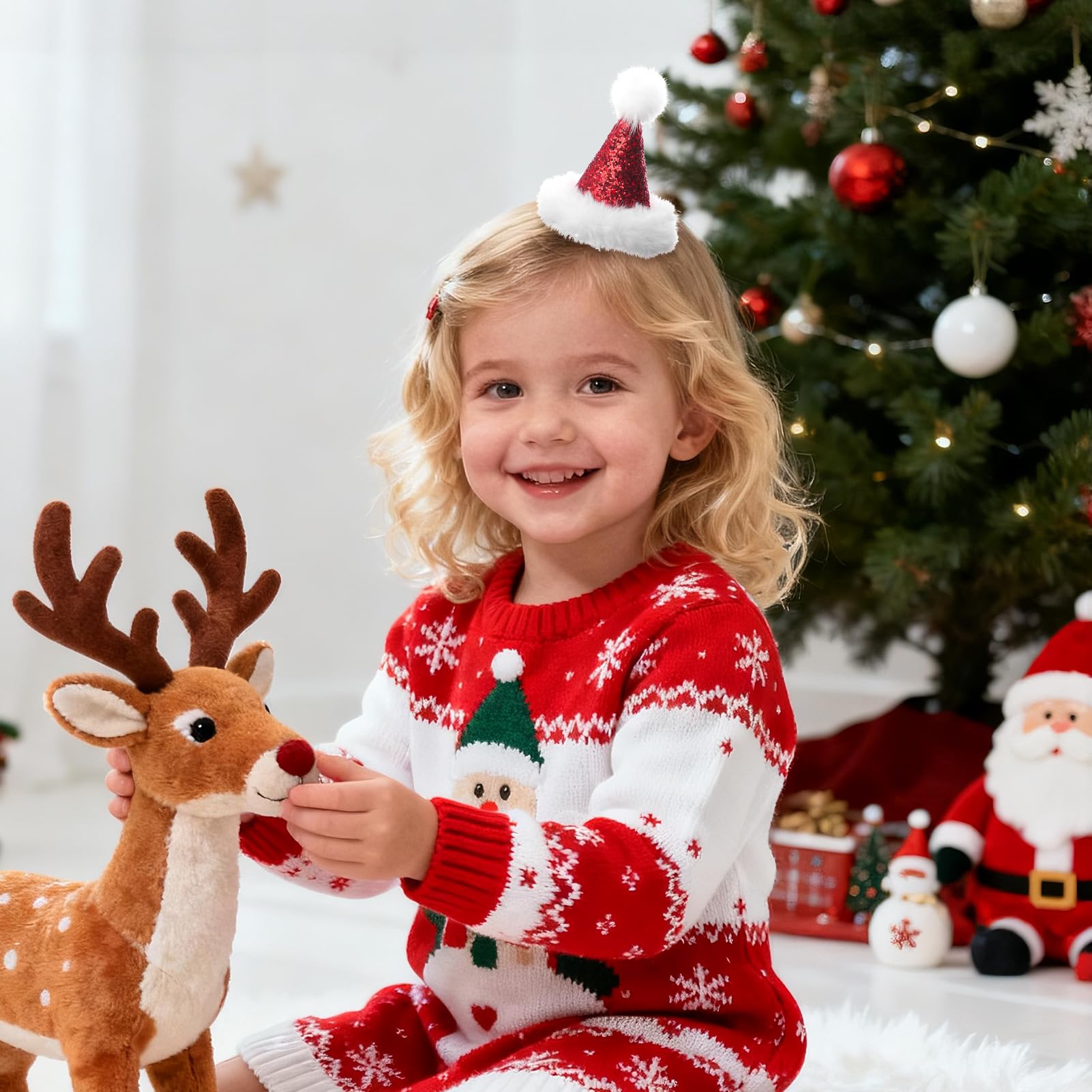 YanJie Santa hat clip showcases fluffy trim for cute, 3D holiday flair.
