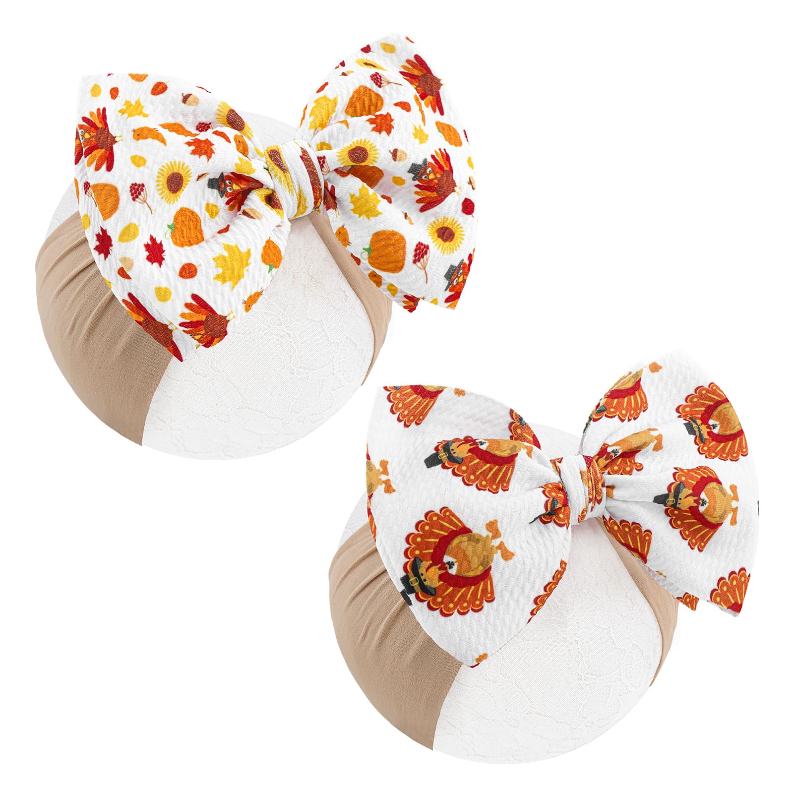 YanJie pumpkin-printed headbands offer festive style for family photos.