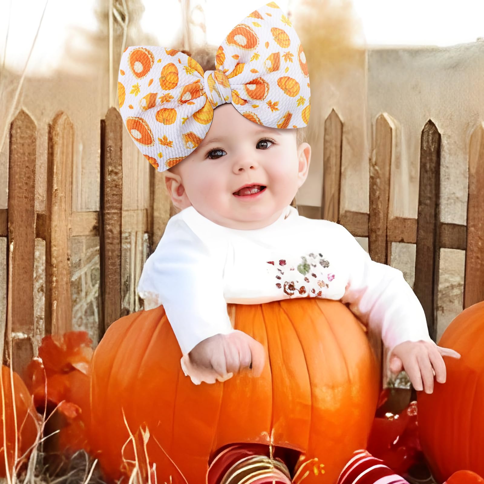 YanJie Thanksgiving bow 7-inch closeup highlighting handmade craftsmanship for stylish infant wear