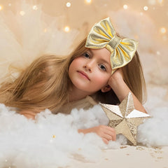 YanJie top knot turban headband in metallic finish for cute styling