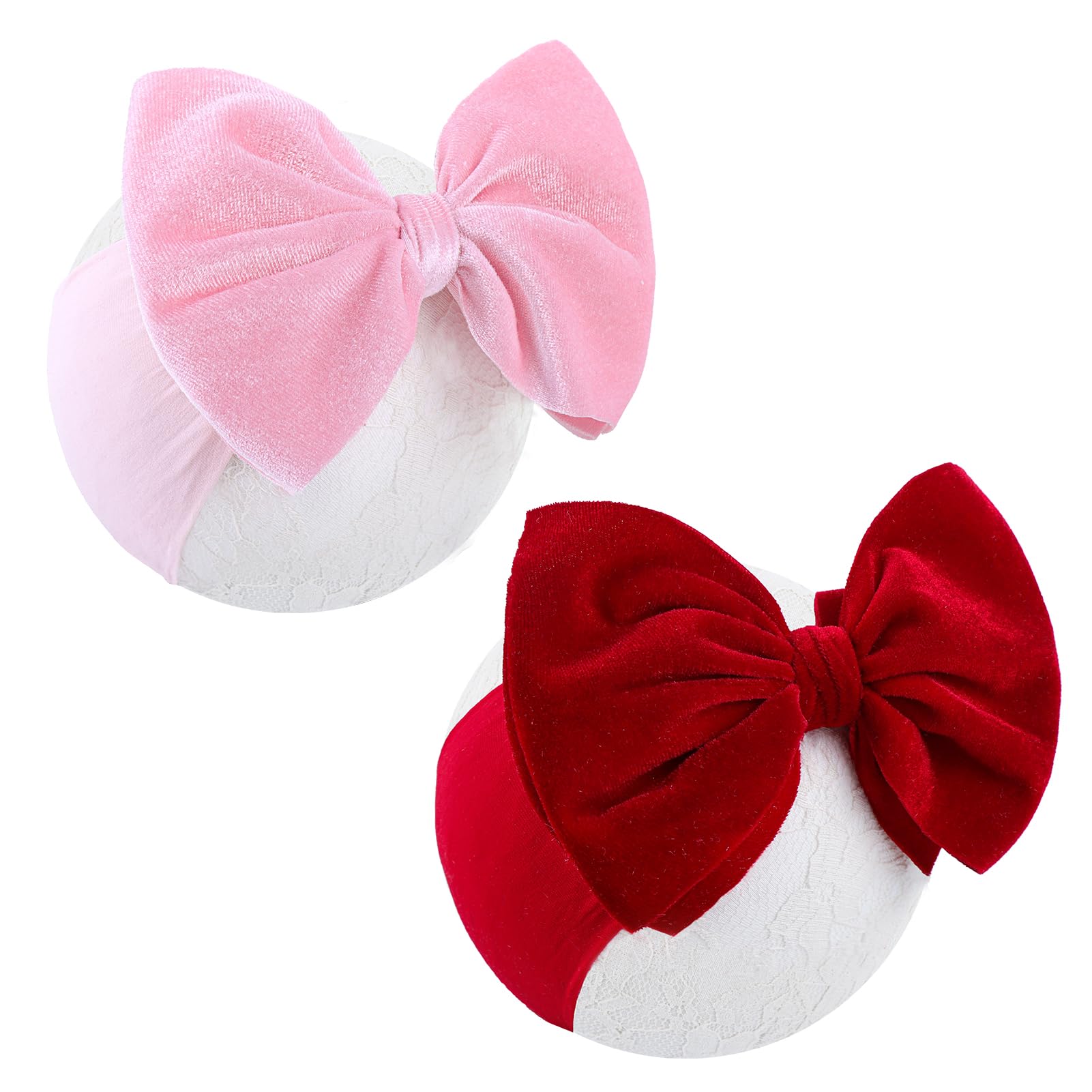 YanJie valentine headband 6in red velvet bow for newborn photos.