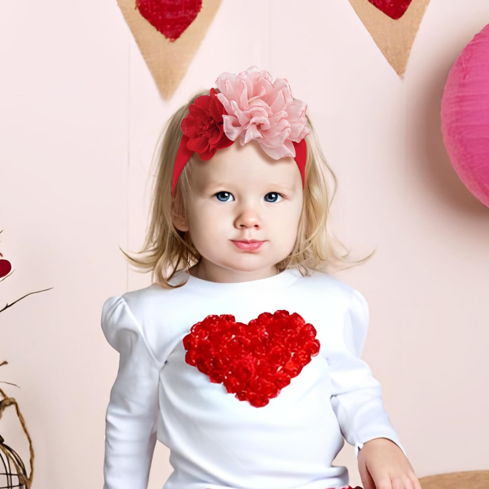 YanJie Valentines headband pink flowers adds romantic charm to outfits