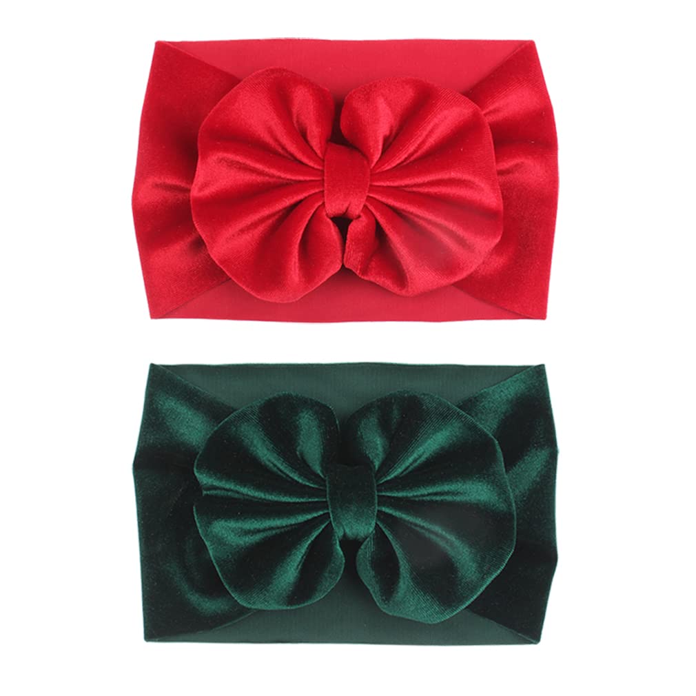YanJie velvet baby bows headband in red-green offers soft all-day comfort