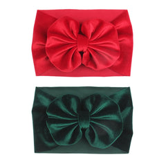 YanJie velvet baby bows headband in red-green offers soft all-day comfort
