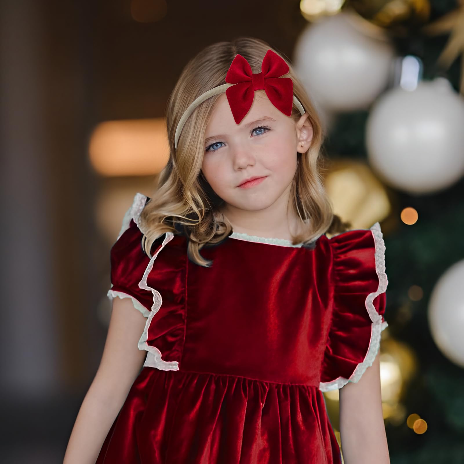 YanJie velvet bow headband in black on baby with classic style