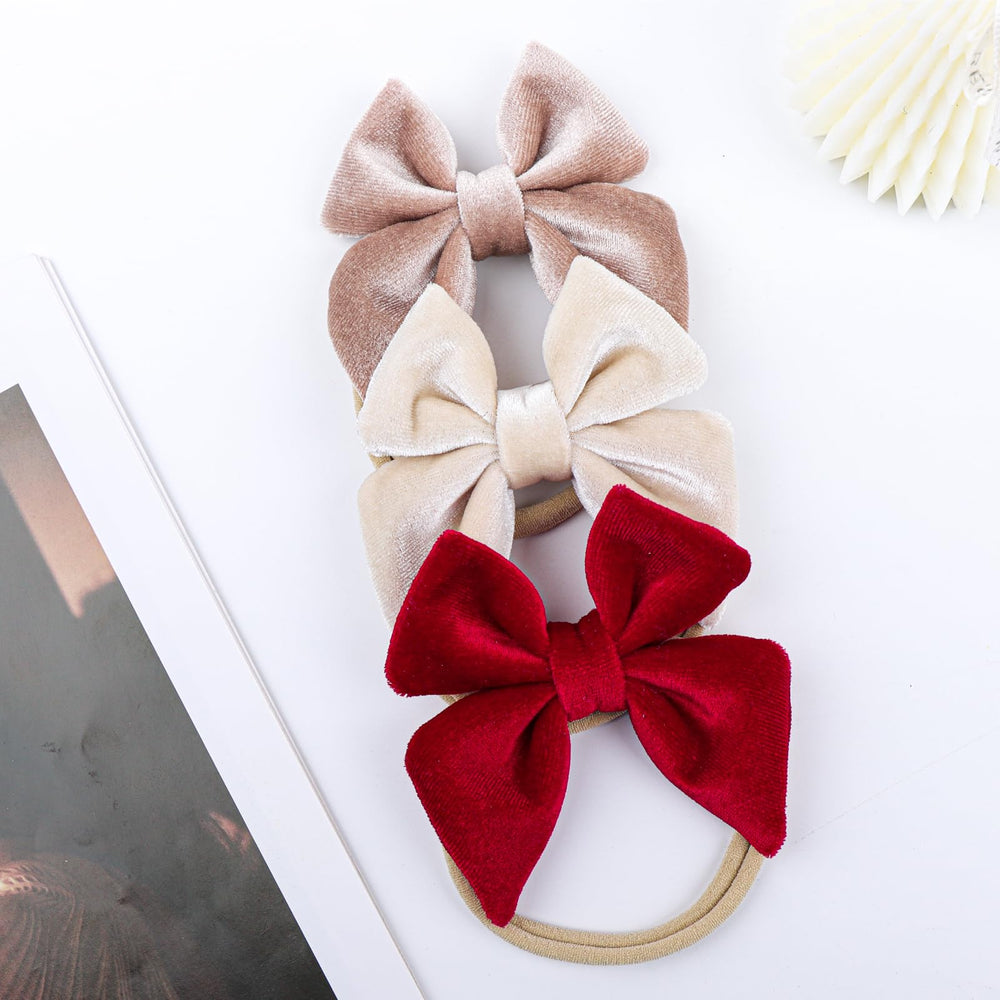 YanJie newborn-to-toddler fit velvet bow headband ready for photos