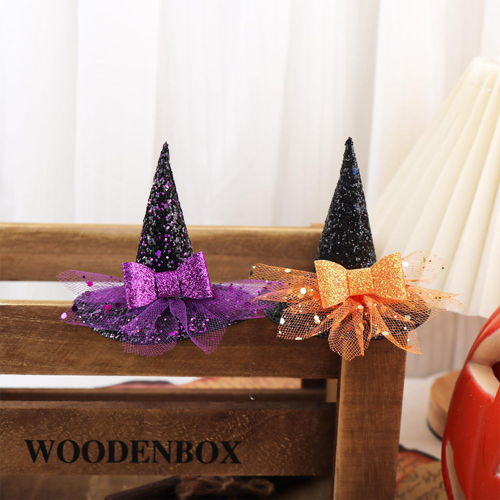 YanJie witch-hat headband close-up highlights premium sparkle leather and durability.