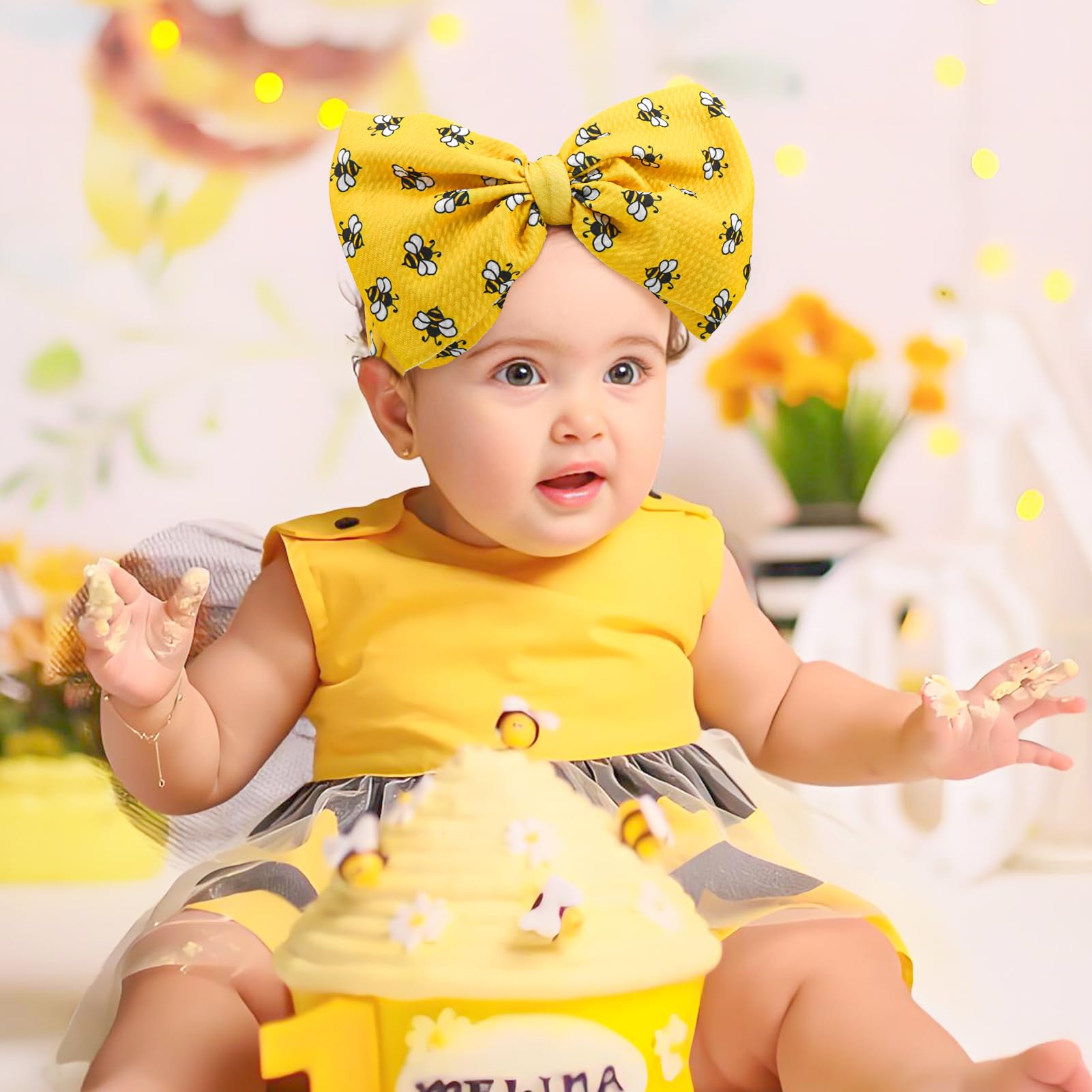 YanJie yellow bee headbands closeup highlights soft waffle fabric comfort