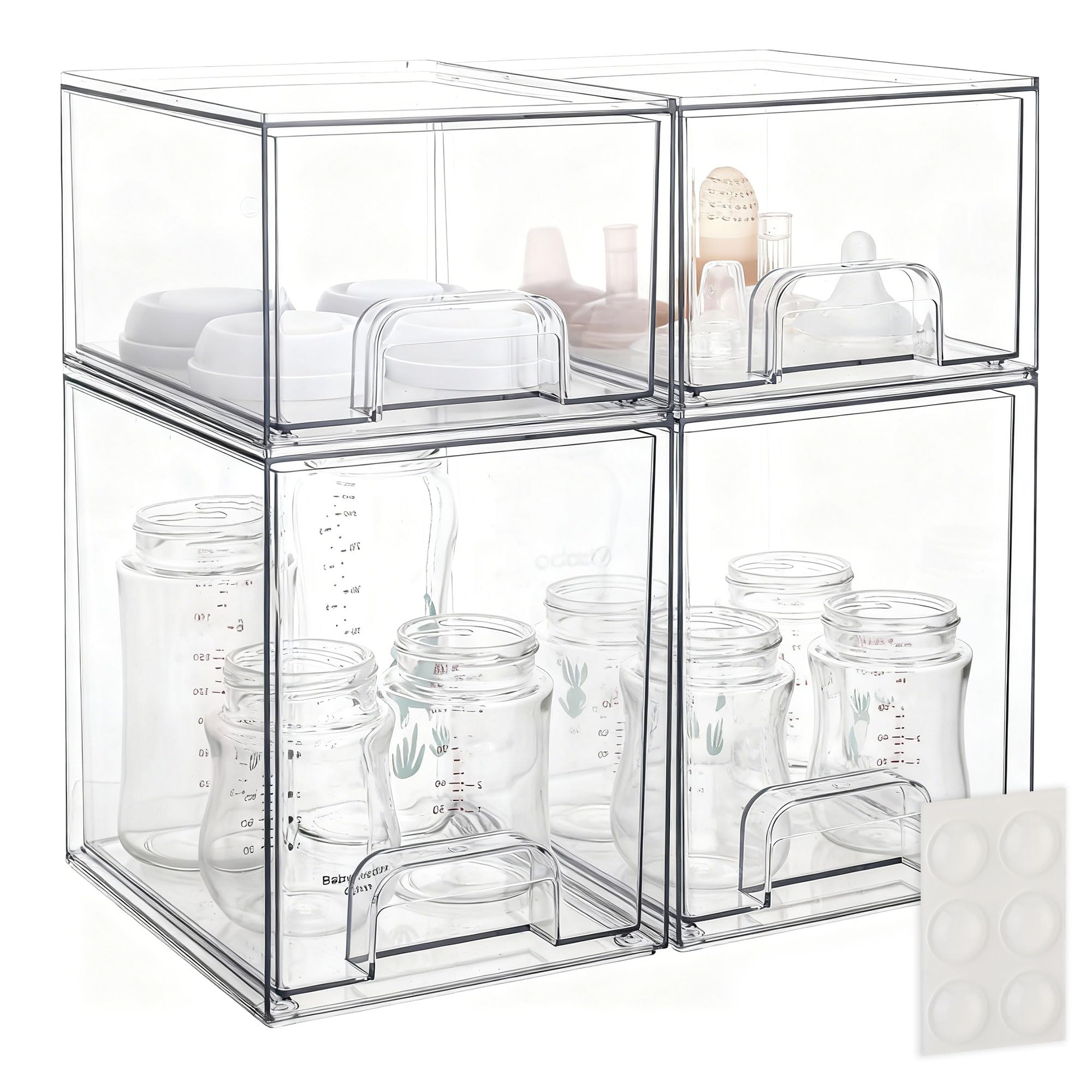 yanyoyo baby bottle storage organizer 4-pack front view keeps bottles neatly organized on the counter.