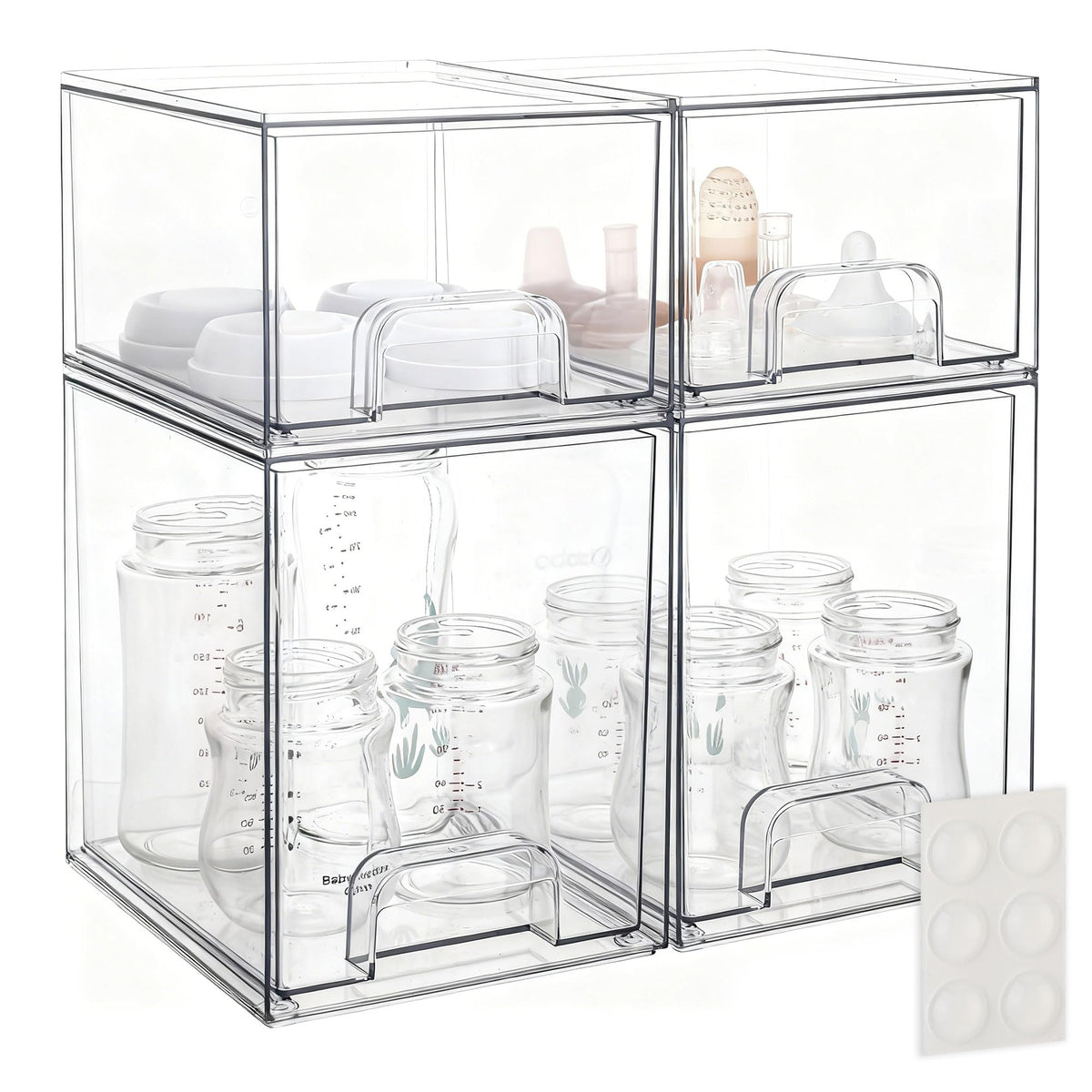yanyoyo baby bottle storage organizer 4-pack front view keeps bottles neatly organized on the counter.