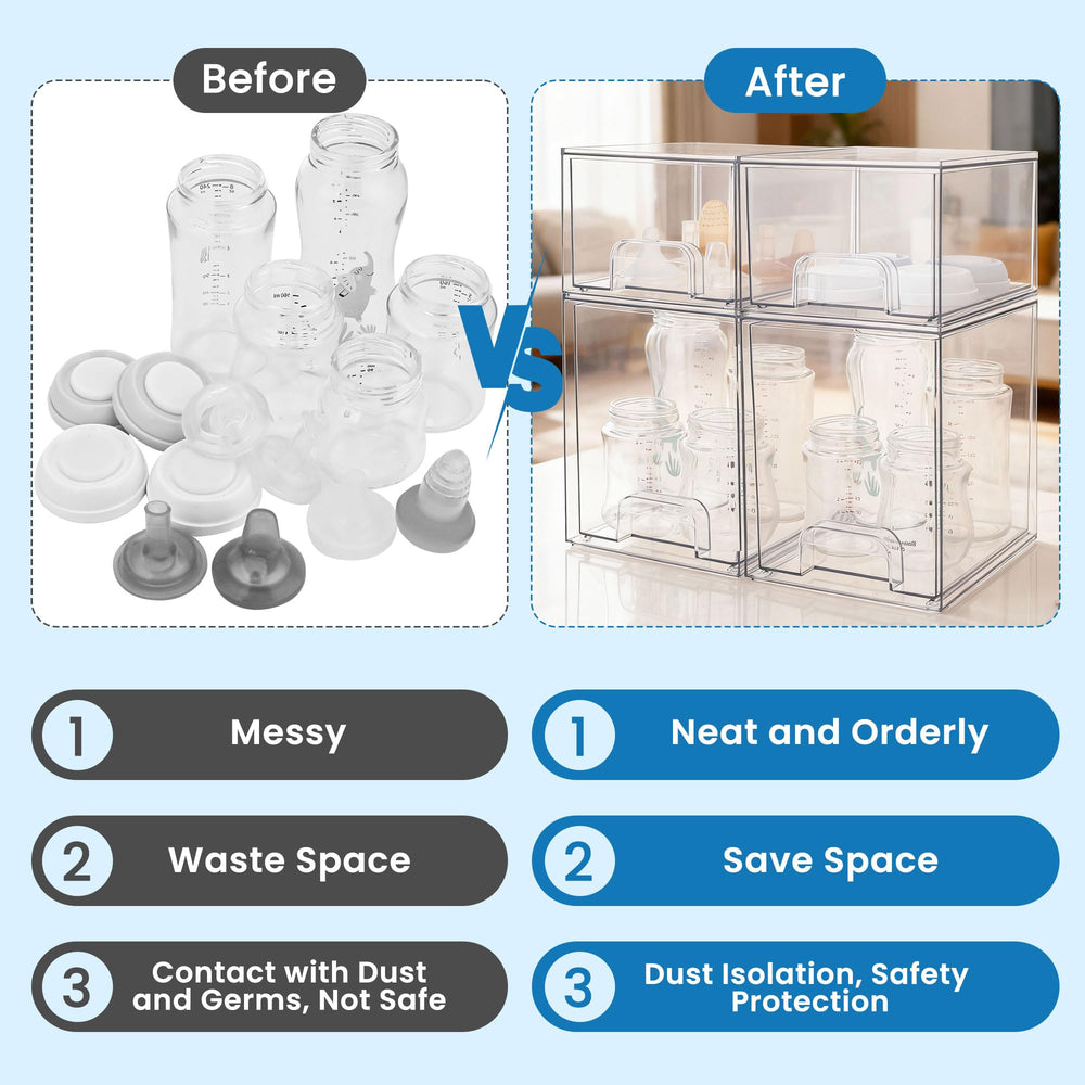 yanyoyo storage for pacifiers and bottles in a versatile space saving setup.