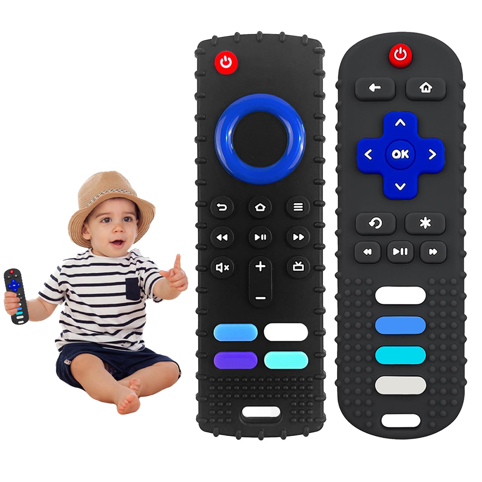 YAPPROMO remote teether front view with textured keys for gum relief.
